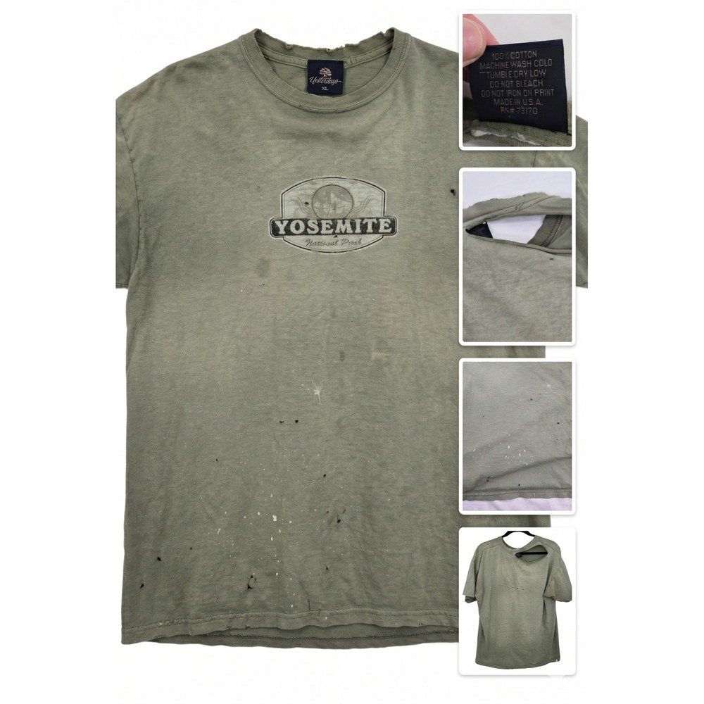 Vintage Yosemite National Park Shirt XL Thrashed USA  Made Distressed Sage Green